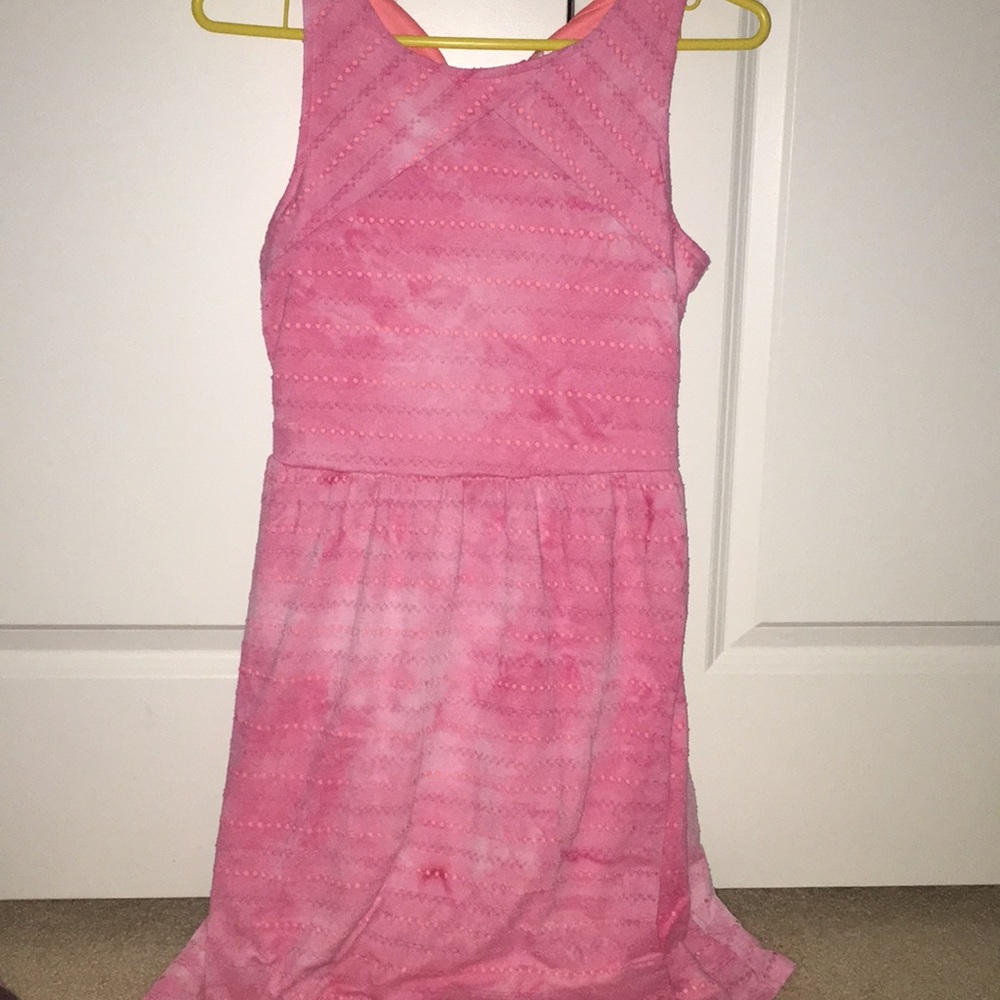 Pink tie-dye dress.